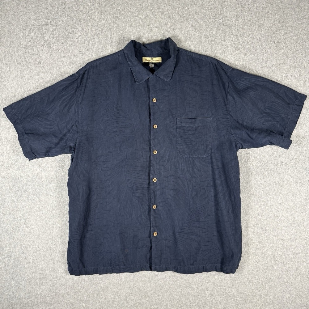 Tommy Bahama Hi-Note Cafe Embroidered Camp Shirt Blue Mens Size L